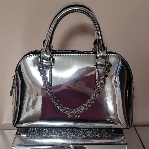 Aldo Handbags - Aldo Shiny Silver Mirror-Effect Chain Handle Crossbody Bag